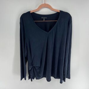 Tribal black long sleeve knot front v neck flowy light top womens xxl